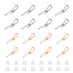8 Pairs 2 Color Brass Stud Earring Findings, with 316 Surgical Stainless Steel Pin and Horizontal Loops and Plastic Ear Nuts, Knot, Platinum & Golden, 32x11x8mm, Hole: 2.2mm, Pin: 0.7mm, 2 Pair/color(KK-FH0006-64)