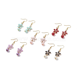 Rhinestones Flower with Glass Pearl Dangle Earrings, Gold Plated 304 Stainless Steel Jewelry for Women, Mixed Color, 50mm, Pin: 0.6mm(EJEW-JE04991)