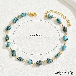 Vintage Brass Synthetic Turquoise Anklets for Women's Beachwear, 9-1/8 inch(23cm)(YO9383)