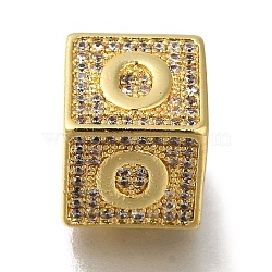 Brass Cubic Zirconia Beads, Letter O, Square, Letter O, 9.5x9.5x9.5mm, Hole: 6mm(KK-Q818-01O-G)