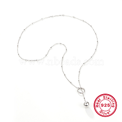 925 Sterling Silver Round Bead Adjustable Necklace, Cable Chains(MD2297)