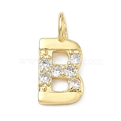Brass Micro Pave Clear Cubic Zirconia Pendants, Cadmium Free & Lead Free, Long-Lasting Plated, Rack Plating, Real 18K Gold Plated, Letter B, 18x9x2.5mm, Hole: 2.5mm(KK-I476-01G-B)