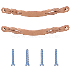 Leather Cabinet Handles Replacement, with Zinc Alloy Finding & Iron Screw, for Cupboard Door, Rectangle, Sandy Brown, 190x16x6mm(FIND-WH0111-437)