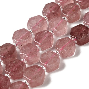 Natural Strawberry Quartz Beads Strands, Hexagon, with Seed Beads, 8.5~9x8.5~10x4~5mm, Hole: 1mm, about 37~38pcs/strand, 15.55''~15.75''(39.5~40cm)