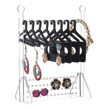 Transparent Acrylic Earring Display Stands, Coat Hanger Shaped Earring Organizer Holder with 10Pcs 2 Style Black Hangers, Clear, Finish Product: 12.4x5.95x15cm
