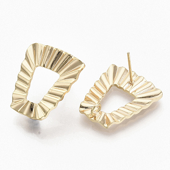 Brass Stud Earring Findings, with Loop, Real 18K Gold Plated, Nickel Free, Trapezoid, 21.5x19mm, Hole: 2mm, Pin: 0.8mm