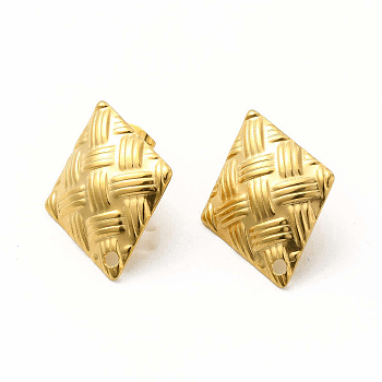 304 Stainless Steel Stud Earring Findings, Rhombus, Golden, 24x18.5x3mm, Hole: 1.6mm, Pin: 0.8mm