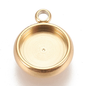 Ion Plating(IP) 304 Stainless Steel Pendant Cabochon Settings, Lace Edge Bezel Cups, Flat Round, Golden, Tray: 8mm, 13x10.5x3mm, Hole: 1.8mm