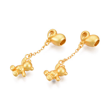 Brass Beads, with Chain, Cadmium Free & Nickel Free & Lead Free, Bear, Real 18K Gold Plated, 37mm