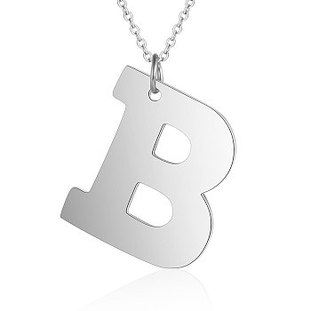 201 Stainless Steel Initial Pendants Necklaces, with Cable Chains, Letter, Letter.B, 17.7 inch(45cm)x1.5mm, letter: 29.5x26x1.5mm