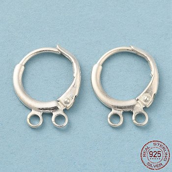 925 Sterling Silver Leverback Earrings Findings, with 2-Loops & S925 Stamp, Silver, 14.5x11.5x2mm, Hole: 1.6mm, Pin: 0.9mm