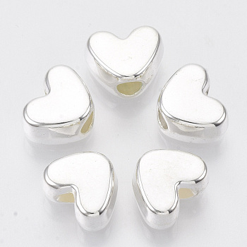 CCB Plastic Beads, Heart, Silver, 9x11.5x6.5mm, Hole: 3.5mm, about 1100pcs/500g