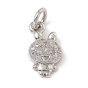 Brass Micro Pave Cubic Zirconia Charms, with Jump Rings, Rabbit Charm, Platinum, 11x6.5x3mm, Hole: 2.7mm