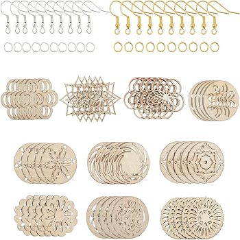 DIY Dangle Earring Making Kits, with Hollow Natural Wood Pendants & Cabochons, Laser Cut Wood Shapes, Iron Earring Hooks, BurlyWood