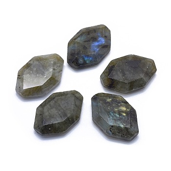 Natural Labradorite Cabochons, Hexagon, Faceted, 30x20x7mm