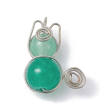 Imitation Jade Glass Bead Pendants, with Platinum Copper Wire Wrapped, Unicorn Charms, Dark Cyan, 20x15~16x8~8.5mm, Hole: 2.5mm