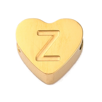 Ion Plating(IP) Tarnish Resistant 304 Stainless Steel Beads, Heart with Letter, Golden, Letter Z, 7x8x3mm, Hole: 2mm