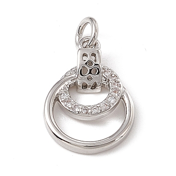 Brass Micro Pave Cubic Zirconia Charms, with Jump Rings, Double Ring Charm, Platinum, 15x10.5x3mm, Hole: 2.7mm
