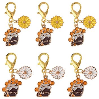 10Pcs 2 Styles Honey & Flower Alloy Enamel Pendant Decorations, with Alloy Lobster Claw Clasps, Mixed Color, 45mm, 5pcs/style