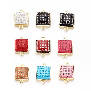 Alloy Links, with Polymer Clay Rhinestone, Square, Light Gold, Mixed Color, 20x14.5x5.5mm, Hole: 1.5mm