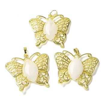 Natural Quartz Crystal Pendants, Brass Butterfly Charms, Golden, Rack Plating, Cadmium Free & Lead Free, 41.5x45x8mm, Hole: 8x4.5mm