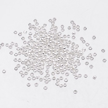 Brass Crimp Beads, Cadmium Free & Nickel Free & Lead Free, Barrel, Silver Color Plated, about 2mm in diameter, 1.2mm long, Hole: about 1.2mm, about 909pcs/10g