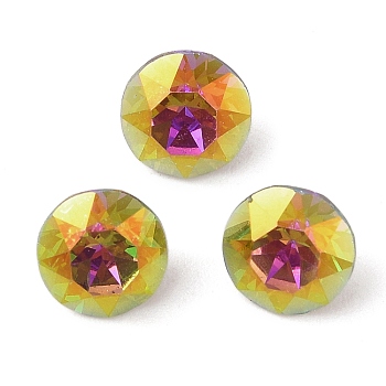 Glass Rhinestone Cabochons, Flat Back & Back Plated, Faceted, Diamond, Vitrail Rose, 8x5.5mm