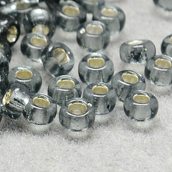 8/0 Grade A Round Glass Seed Beads, Silver Lined, Gray, 8/0, 3x2mm, Hole: 1mm, about 10000pcs/pound