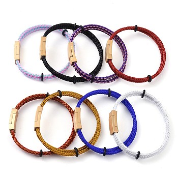 Stainless Steel Twist Rope Bangles, with Ion Plating(IP) 304 Stainless Steel Magnetic Clasps for Women Men, Mixed Color, Golden, 8-1/4 inch(20.8cm), 6~9mm