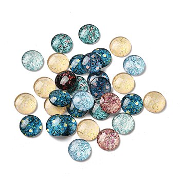Flatback Half Round/Dome Flower and Plants Pattern Glass Cabochons, for DIY Projects, Mixed Color, 20x5.5mm