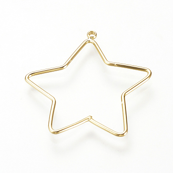 Brass Pendants, Nickel Free, Real 18K Gold Plated, Star, 26x23x1mm, Hole: 1mm
