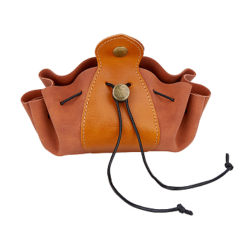 Imitation Leather Drawstring Change Purse, Dice Storage Pouch, with Alloy Findings, Saddle Brown, 21x27x0.6cm, 1pc/box