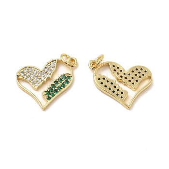 Brass Micro Pave Cubic Zirconia Pendants, with Jump Ring, Heart with Lover's Face Charm, for Valentine's Day, Real 18K Gold Plated, 15x20x2mm, Hole: 3.5mm