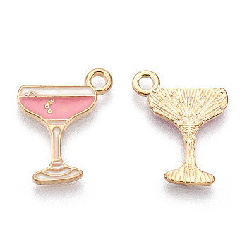 Alloy Pendants, Cadmium Free & Lead Free, with Enamel, Goblet, Light Gold, Pink, 20x15.5x1mm, Hole: 2mm