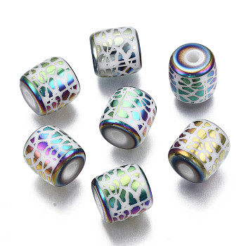 Electroplate Glass Beads, Column with Leopard Print Pattern, Colorful, 11.5x11.5mm, Hole: 2.5mm, about 100pcs/bag