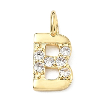 Brass Micro Pave Clear Cubic Zirconia Pendants, Cadmium Free & Lead Free, Long-Lasting Plated, Rack Plating, Real 18K Gold Plated, Letter B, 18x9x2.5mm, Hole: 2.5mm