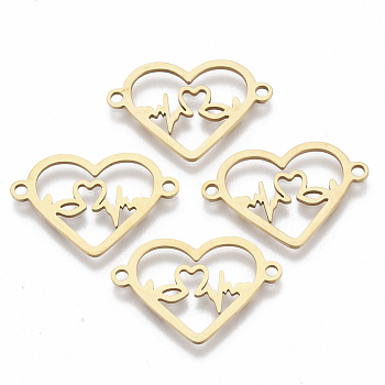 201 Stainless Steel Links connectors, Laser Cut, Heartbeat, Golden, 16.5x24.5x1mm, Hole: 1.4mm