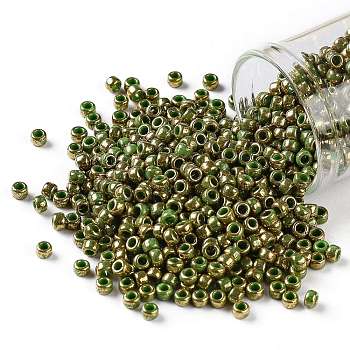 TOHO Round Seed Beads, Japanese Seed Beads, (1702) Gilded Marble Green, 8/0, 3mm, Hole: 1mm, about 222pcs/10g