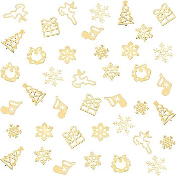 Brass Glitter Manicure Nail Art Decoration, for Christmas, Mixed Shapes, Golden, 108pcs/box