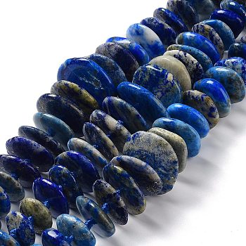 Natural Lapis Lazuli Beads Strands, Disc, 5~6x12~29x11~32mm, Hole: 1.5~1.6mm, about 49pcs/strand, 16.85''~17.40''(42.8~44.2cm)
