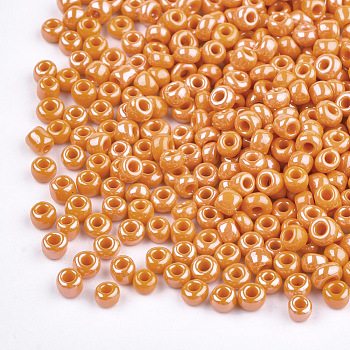 (Repacking Service Available) Glass Seed Beads, Opaque Colors Lustered, Round, Dark Orange, 6/0, 4mm, Hole: 1mm, about 12g/bag