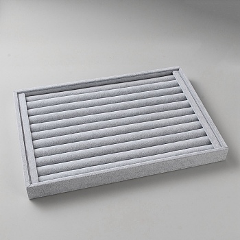 Velvet Ring Organizer Display Trays, Rectangle, Gray, 35.2x24.1x3.2cm