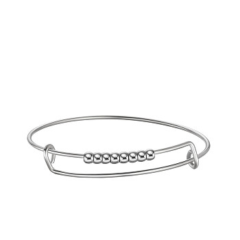 SHEGRACE Adjustable 304 Stainless Steel Expandable Bangles, with Round Beads, Stainless Steel Color, Inner Diameter: 2-3/8 inch(6cm)