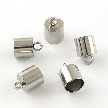 Smooth Surface 304 Stainless Steel Cord Ends, End Caps, Stainless Steel Color, 15x10mm, Hole: 3mm, 9mm Inner Diameter(X-STAS-R063-96)