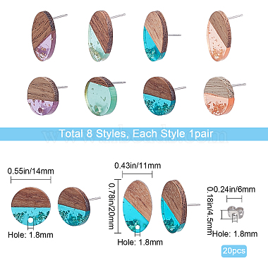 SUNNYCLUE Transparent Resin & Walnut Wood Stud Earring Findings(MAK-SC0001-08P)-2