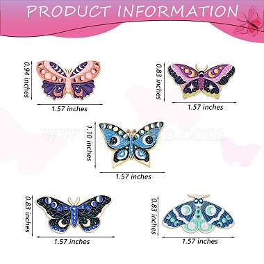 5 pièces 5 épingles en émail papillon phase de lune de style(JBR080A)-3