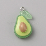 Translucent Resin Pendants, Fruits Charms with Platinum Tone Iron Loops, Avocado, 29x16.5x10.5mm, Hole: 2mm(RESI-WH0022-02B)