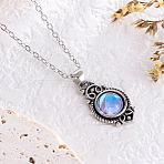 Bohemian Style Horse Eye Alloy with Resin Pendant Necklaces for Women, Antique Silver, Deep Sky Blue, 17.72 inch(45cm)(FS-WG56C17-05)