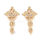 Brass Micro Pave Clear Cubic Zirconia Pendants, Cadmium Free & Nickel Free & Lead Free, Wing, Real 18K Gold Plated, 31.5x15.5x2mm, Hole: 1.5mm(KK-Q816-16G)