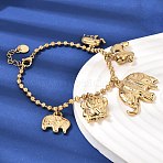 316L Surgical Stainless Steel Charm Bracelets, Round Beaded Bracelets for Women, Elephant, Golden, 6.97 inch(17.7cm)(BJEW-D454-02G)
